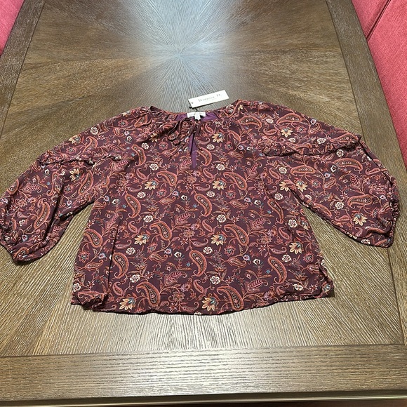 Veronica M Gredana Ruffle Chiffon Blouse- Top, Deep Plum Paisley, Women’s Small - Picture 8 of 14